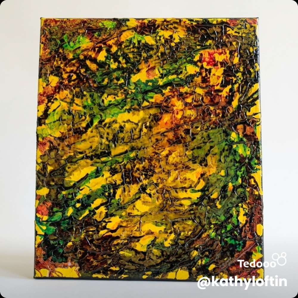 Hand-Painted Textured Abstract Canvas Wall Art in Yellow and Green